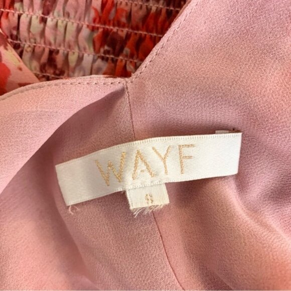 Revolve Wayf Women's Blouse Floral Print Smocked Waist Top Pink Red V-neck - Picture 8 of 13